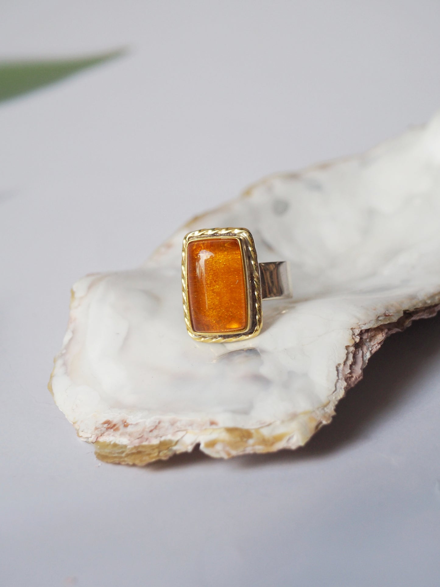 Rectangular Light Cognac Amber Ring