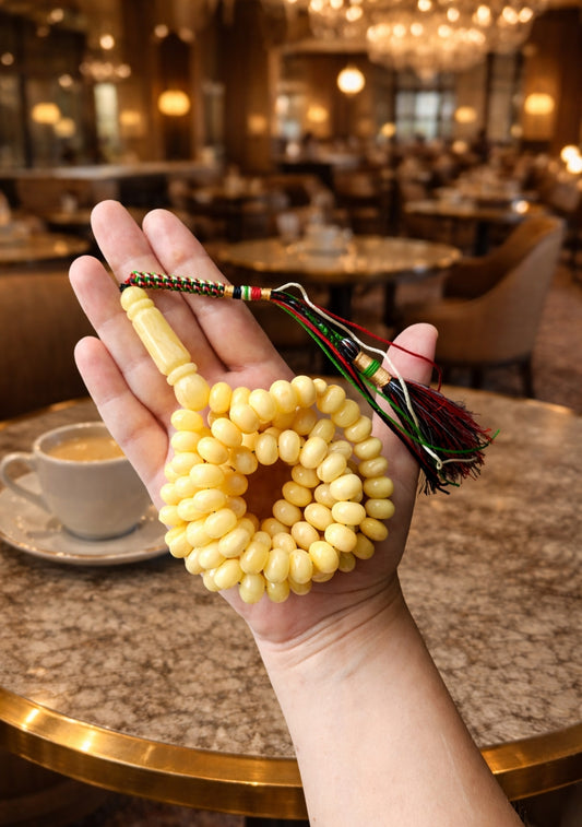 Unique Milk Aged Donut Shape Natural Amber Rosary | 113 Beads