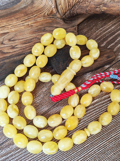 Super Baltic Amber Rosary | 55 Pigeon Egg–Shaped Beads, Butterscotch & Royal White