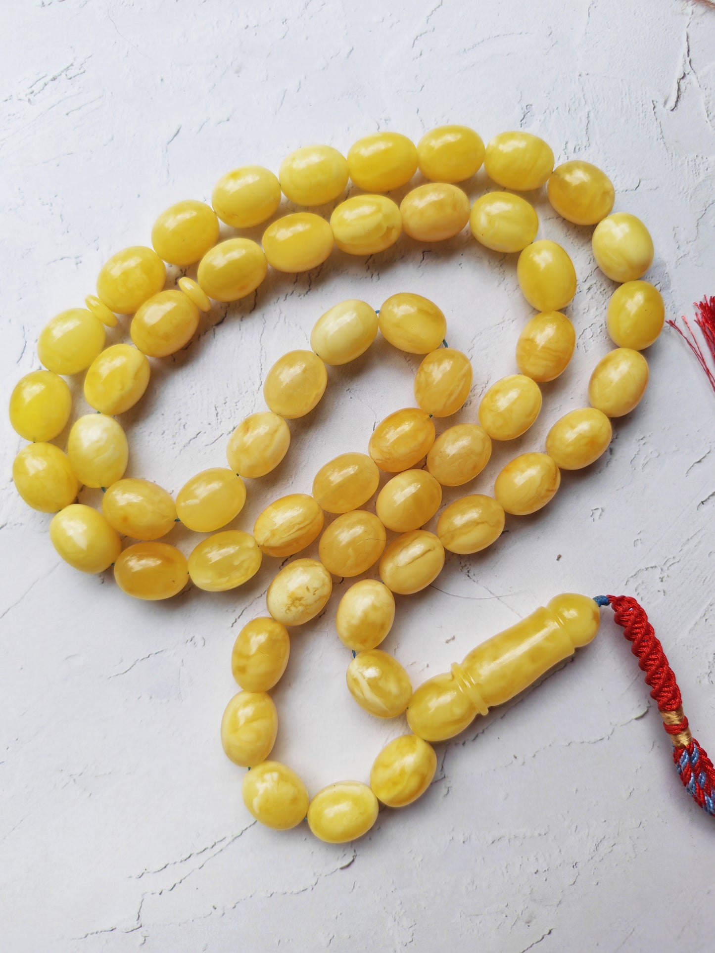 Super Baltic Amber Rosary | 55 Pigeon Egg–Shaped Beads, Butterscotch & Royal White