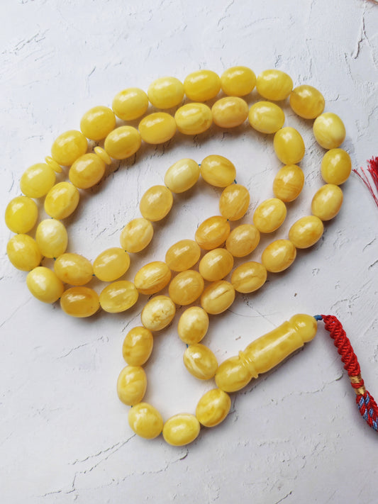 Super Baltic Amber Rosary | 55 Pigeon Egg–Shaped Beads, Butterscotch & Royal White