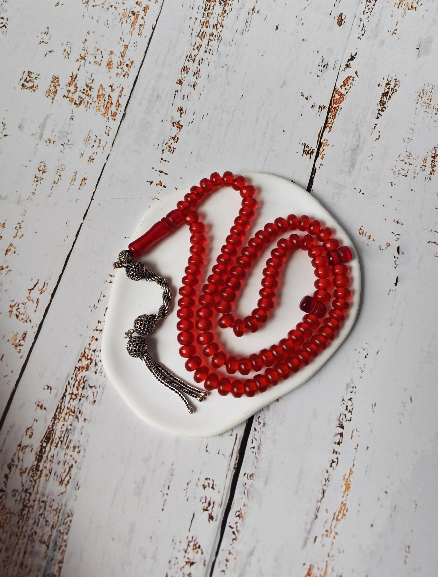 Antique German Bakelite Rosary | Red Donut Beads | 99 Beads