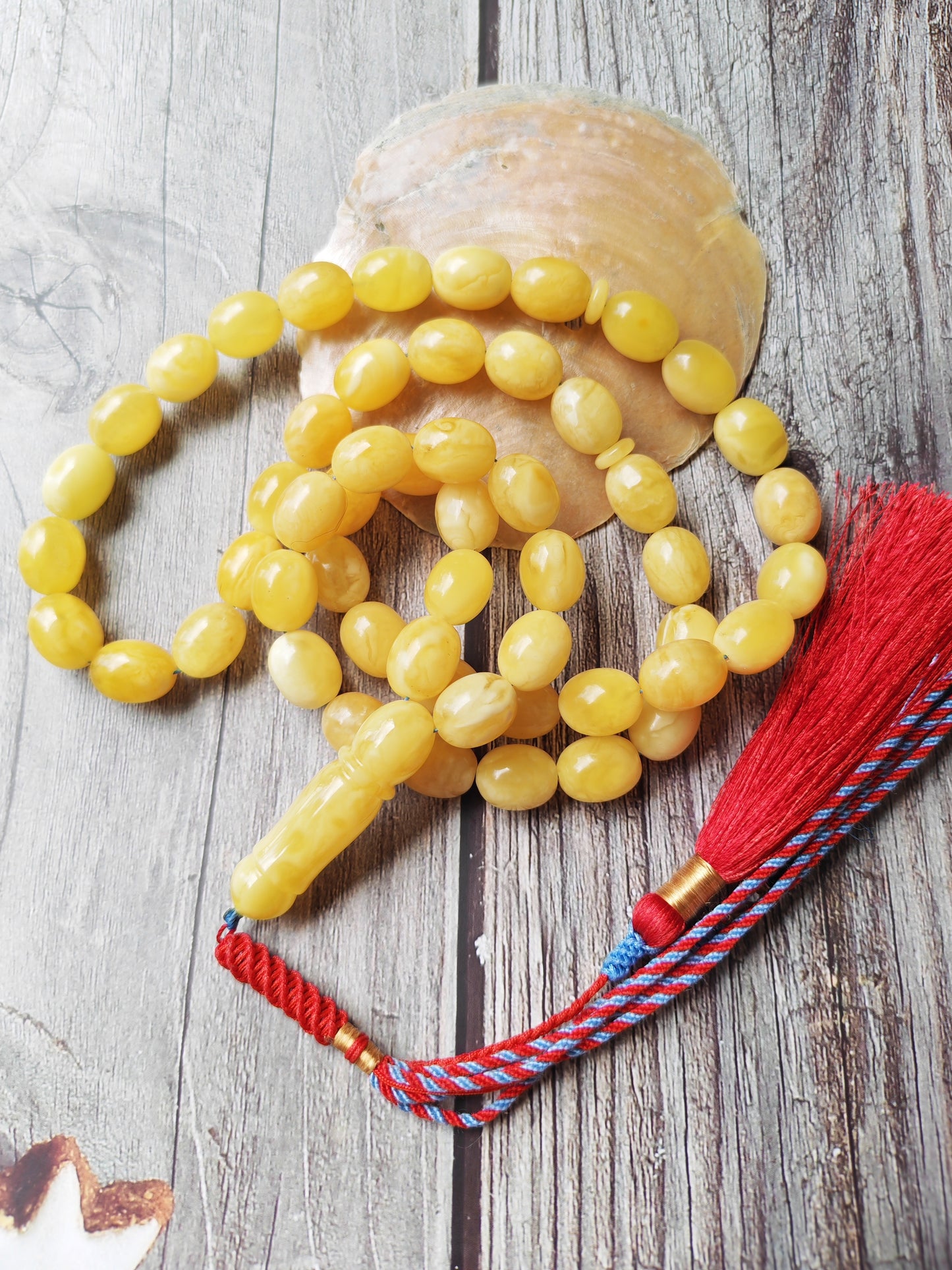 Super Baltic Amber Rosary | 55 Pigeon Egg–Shaped Beads, Butterscotch & Royal White