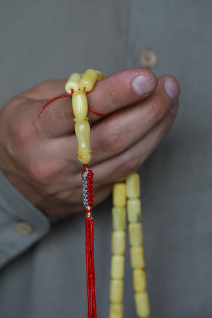 Natural Milk Barrel Shape Amber Rosary – 37 Beads + 8 Spares