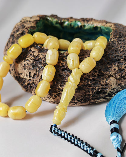 Bright Milk With Honey Inclusions Amber Rosary – 33 Barrel Beads | Unique Long Imam