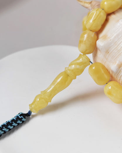 Bright Milk With Honey Inclusions Amber Rosary – 33 Barrel Beads | Unique Long Imam