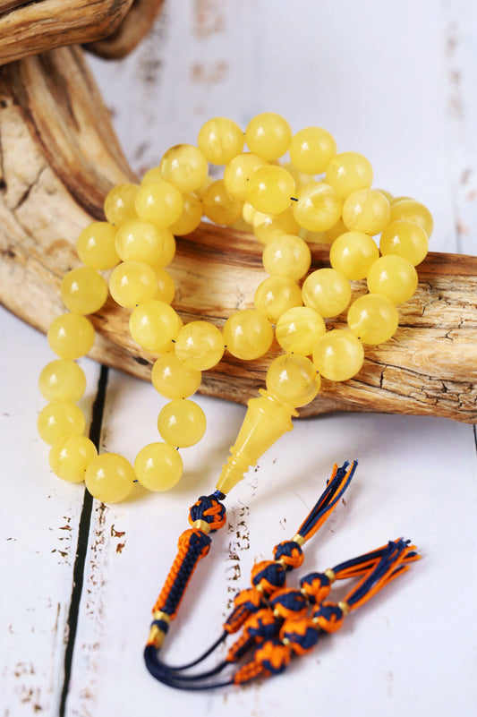 Cloudy Smoky Butterscotch Amber Rosary – 55 Beads 13 mm | Collector’s Statement Piece