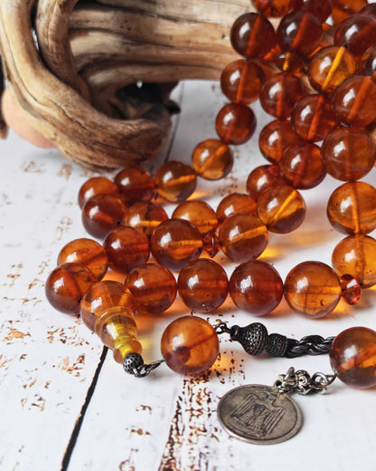 Antique Melted Baltic Amber Rosary | Kaliningrad Origin | Jumbo Size | 47 Beads