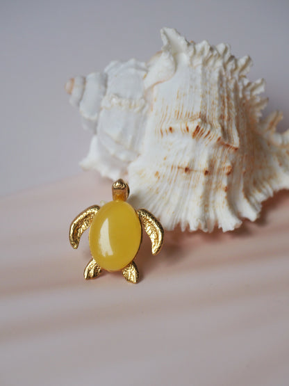 Gold Plated Butterscotch Amber Turtle Pendant