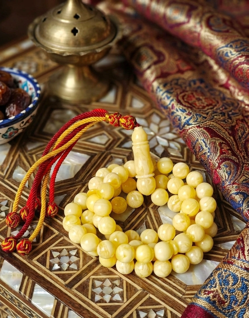 Natural Milk Amber Rosary / Tasbih 72 Beads