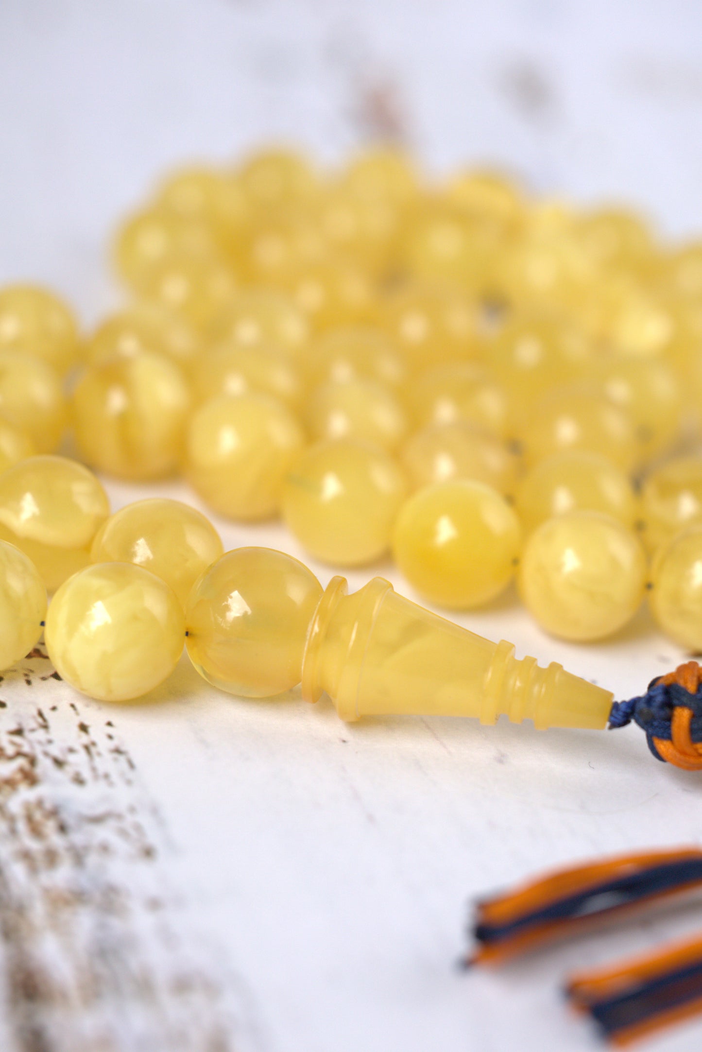 Cloudy Smoky Butterscotch Amber Rosary – 54 Beads | Collector’s Statement Piece