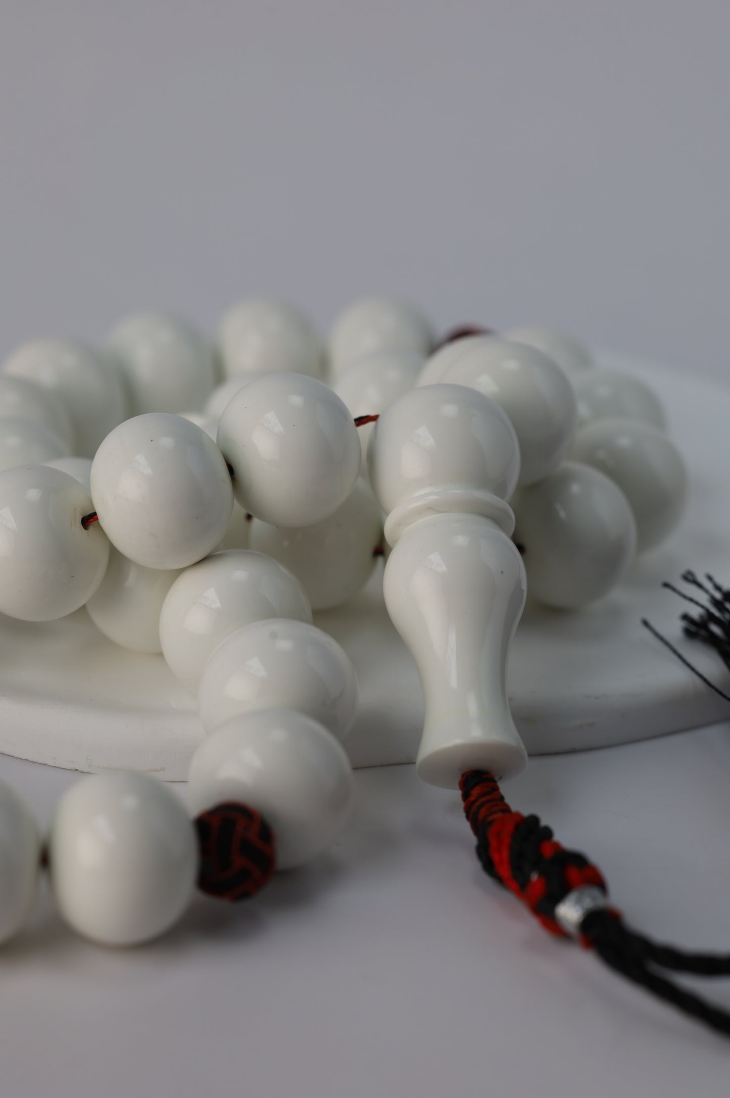Rare White French Galalith Misbah – 33 Donut Beads