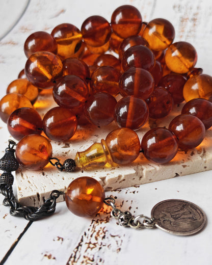 Antique Melted Baltic Amber Rosary | Kaliningrad Origin | Jumbo Size | 47 Beads