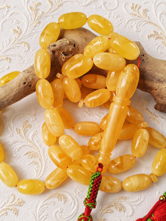 Cloudy Honey Baltic Amber Misbah | 49 Capsule Beads | Natural Milk Inclusions | 57.6g