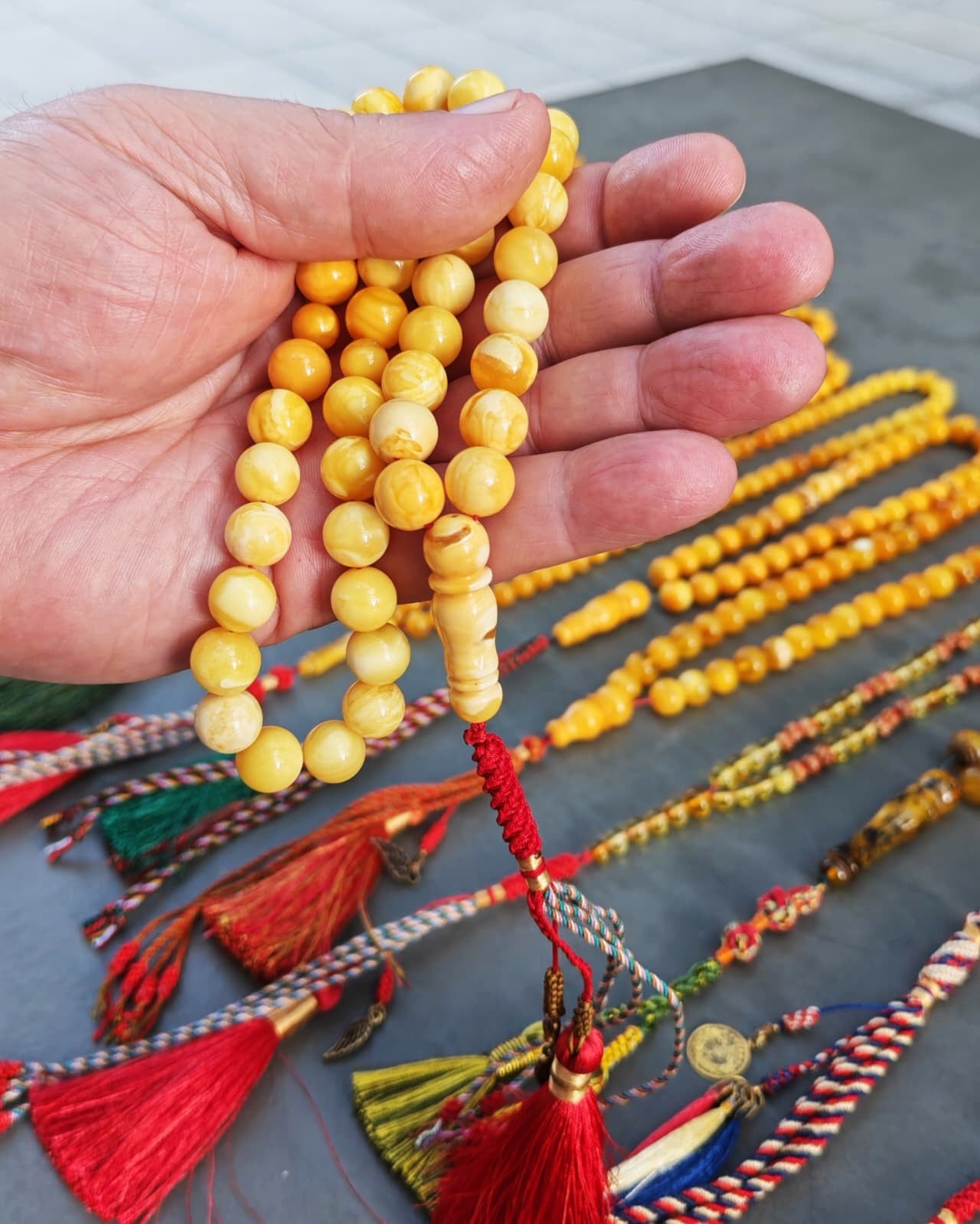 Unique Ceramic Milk Amber Rosary – 45 Beads