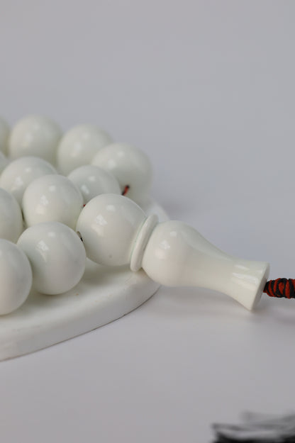 Rare White French Galalith Misbah – 33 Donut Beads