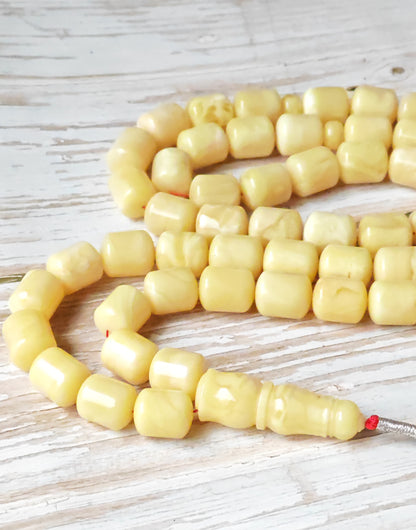 Royal White Baltic Amber Rosary | 59 Barrel Beads, 87g Collectible Piece