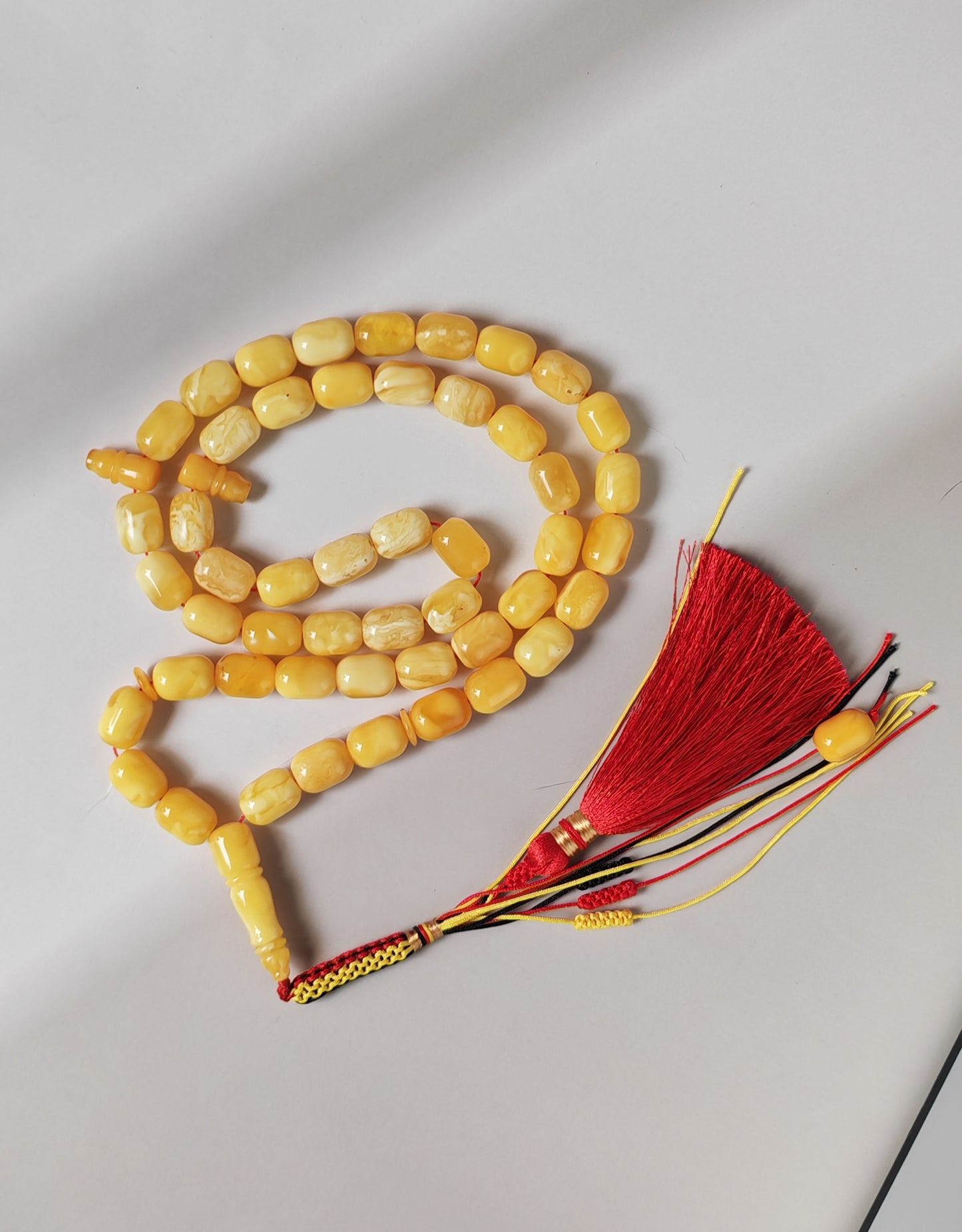 Mature Butterscotch Amber Rosary – 49 Barrel Beads | Deep Honey Accents