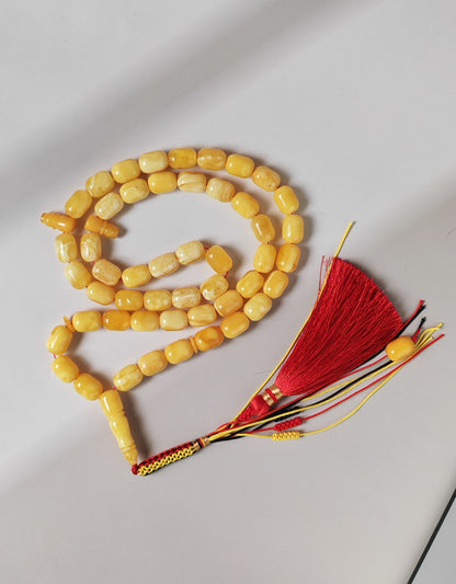 Mature Butterscotch Amber Rosary – 49 Barrel Beads | Deep Honey Accents