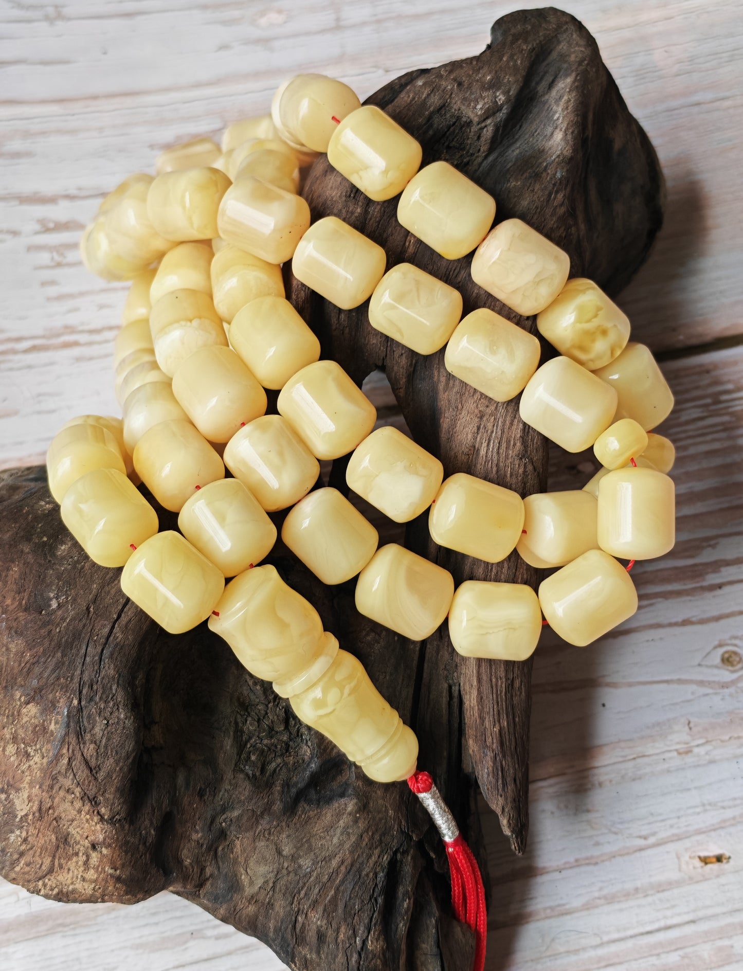 Royal White Baltic Amber Rosary | 59 Barrel Beads, 87g Collectible Piece