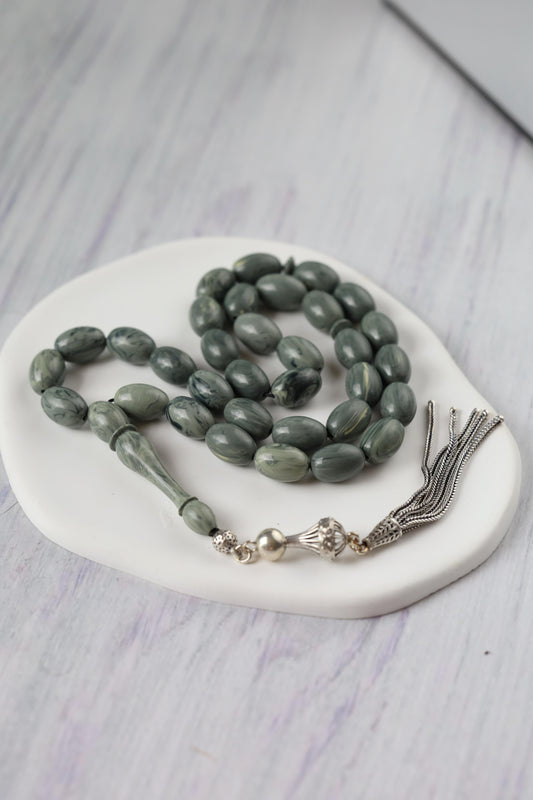 Cloudy Grey "Chernobyl" Bakelite Misbah 33 Beads