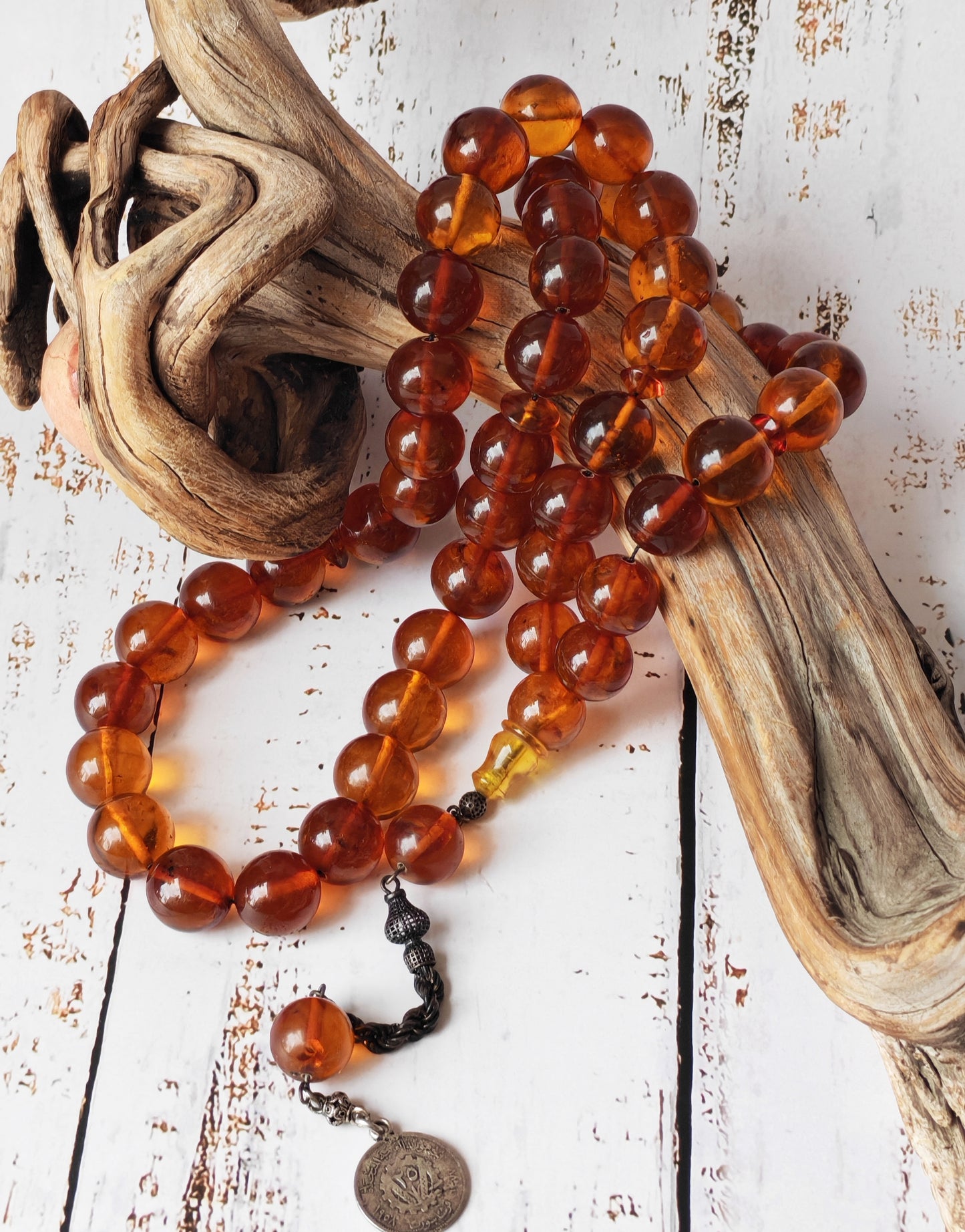 Antique Melted Baltic Amber Rosary | Kaliningrad Origin | Jumbo Size | 47 Beads