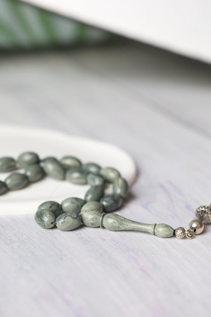 Cloudy Grey "Chernobyl" Bakelite Misbah 33 Beads