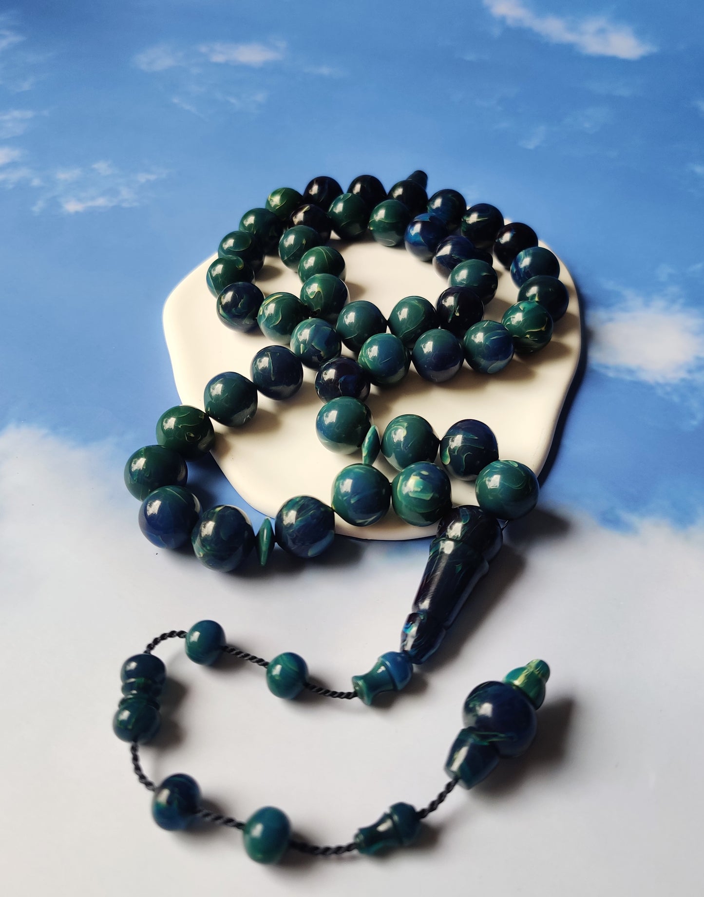 Unique Blue Moon German Bakelite Rosary 45 Beads