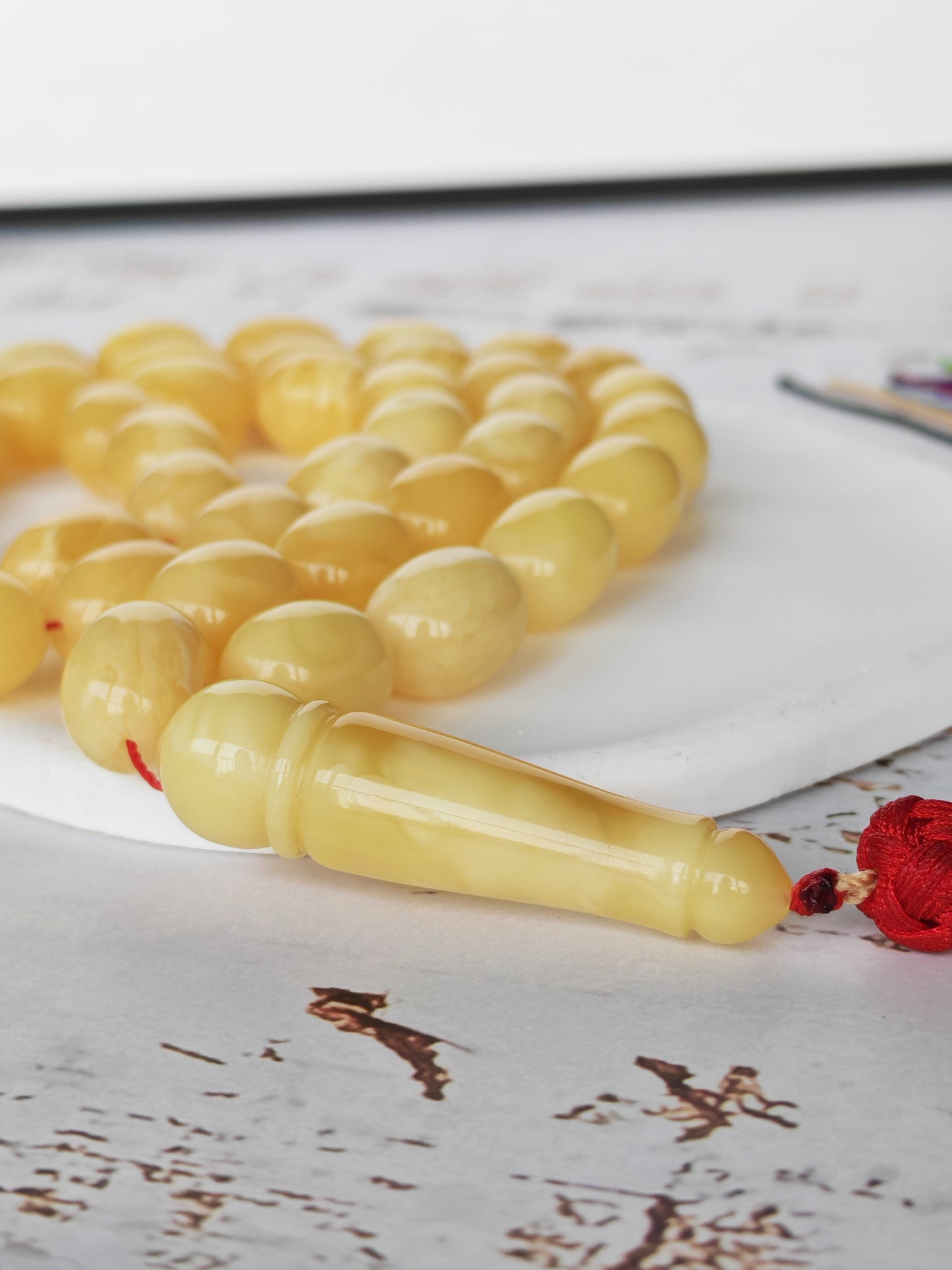 Natural Amber Misbah | Pigeon Egg Shape | 45 Beads | Half Half Imam