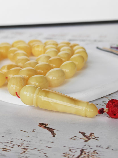 Natural Amber Misbah | Pigeon Egg Shape | 45 Beads | Half Half Imam