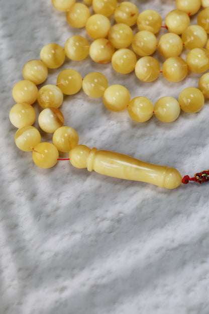 Half-Half Cloudy & Milk Amber Misbah – 75 Beads