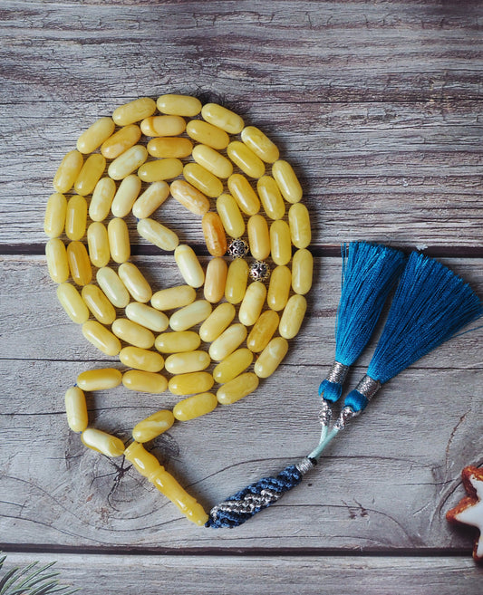 Extra Long Natural Royal White and Tiger Amber Tasbih 67 Beads