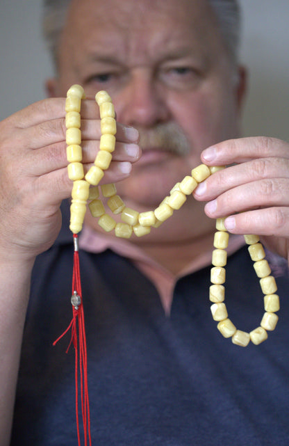Royal White Baltic Amber Rosary | 59 Barrel Beads, 87g Collectible Piece
