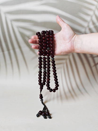 Antique Cherry Amber Faturan Misbah | 87 Beads | Damascus Material Turkish Craft