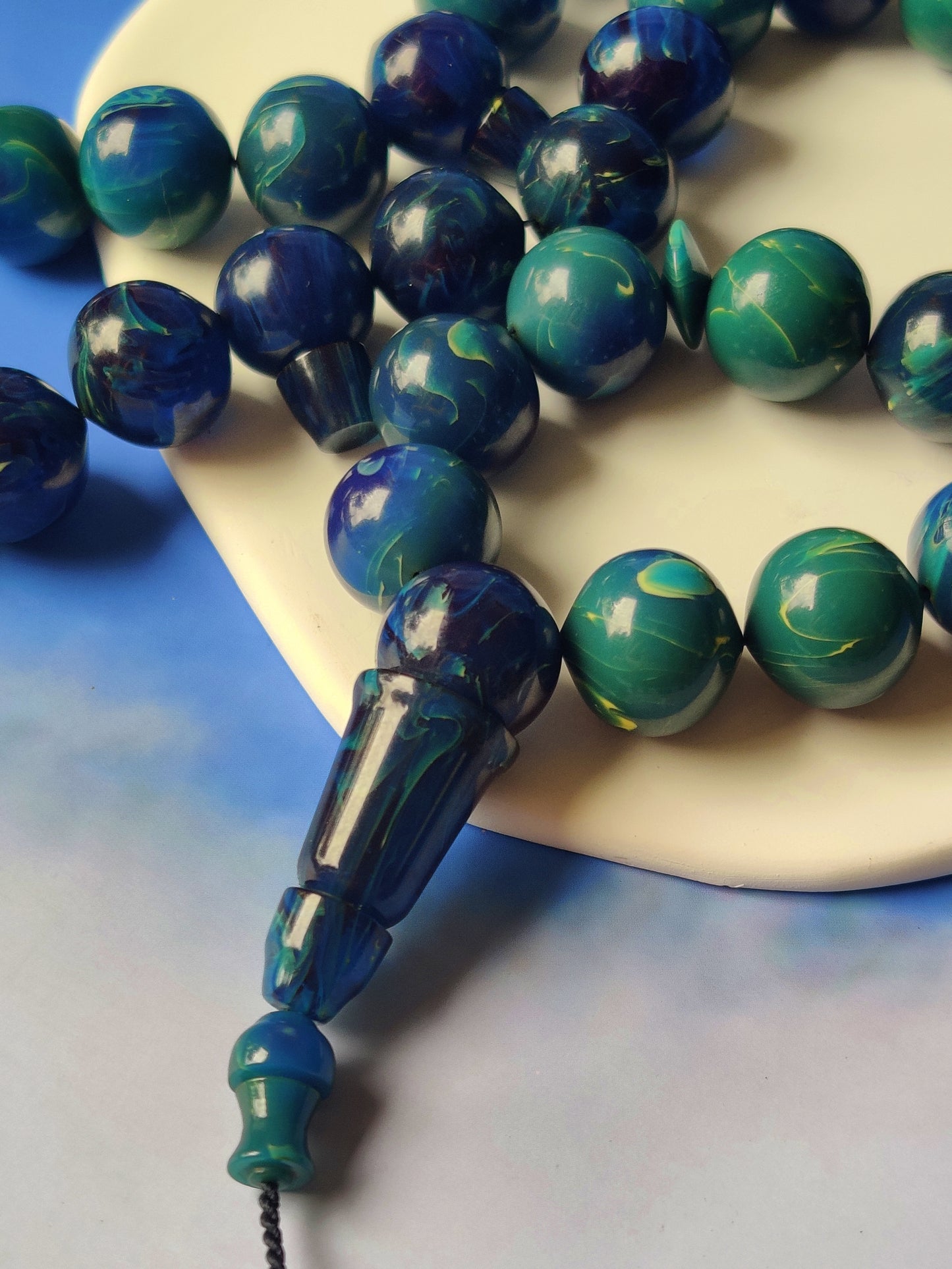 Unique Blue Moon German Bakelite Rosary 45 Beads