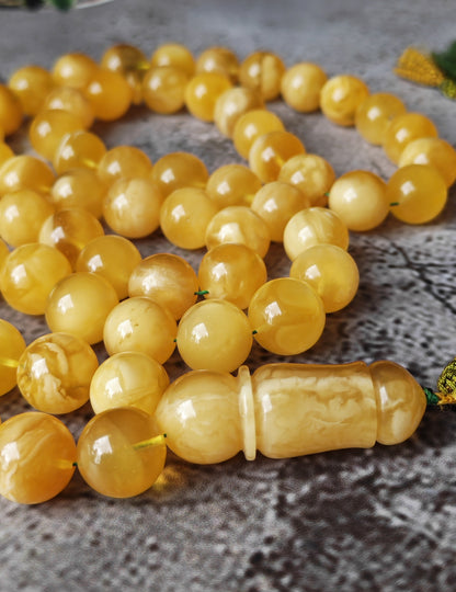 Unique Jumbo Half-Half Baltic Amber Misbah | 124g Statement Piece with Amber Pendant - 63 Beads