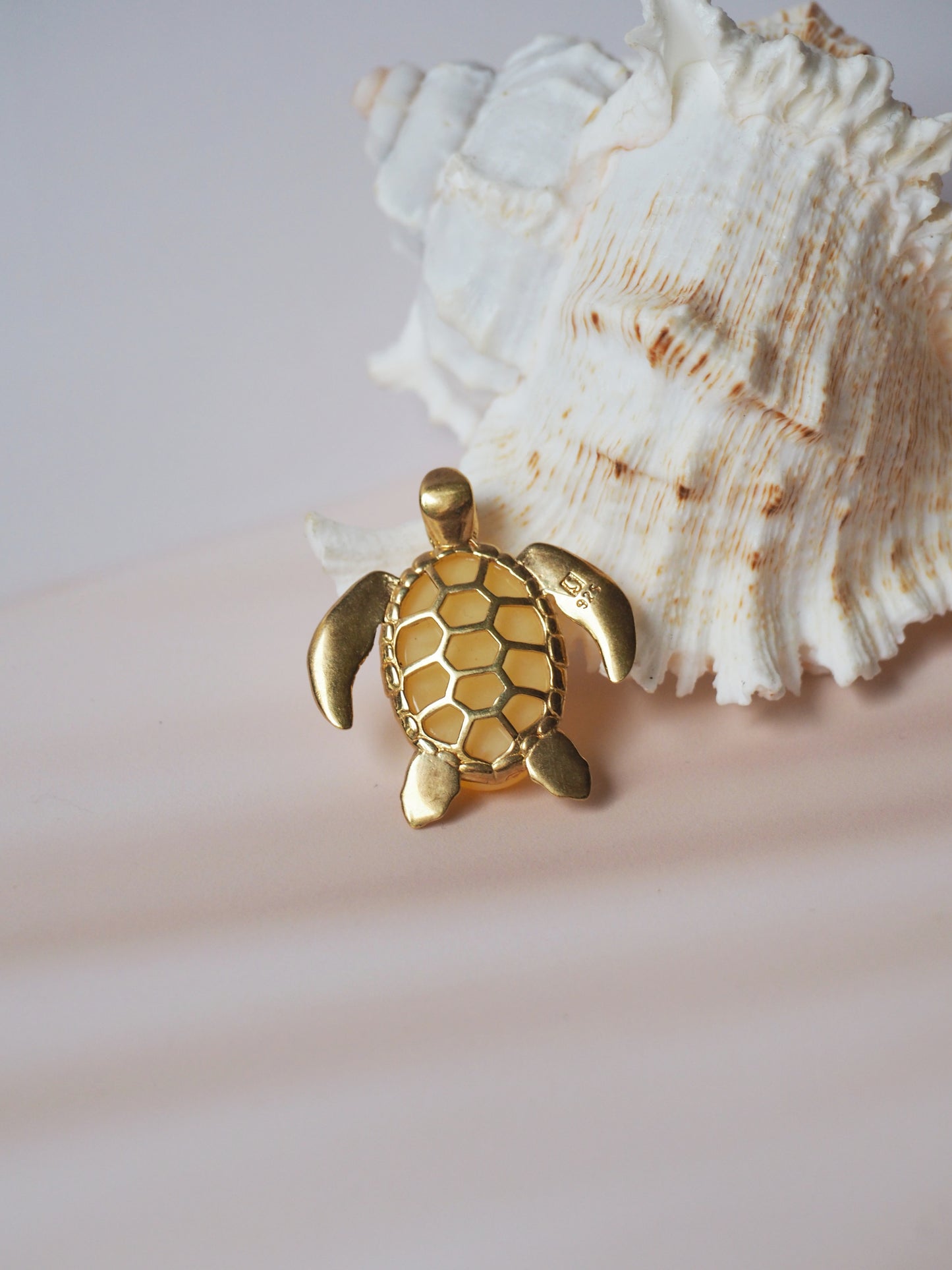 Gold Plated Butterscotch Amber Turtle Pendant