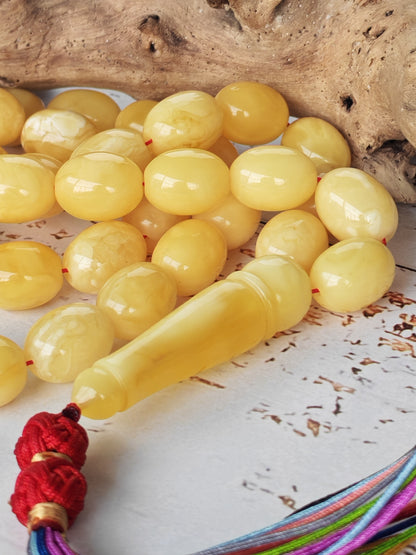 Natural Amber Misbah | Pigeon Egg Shape | 45 Beads | Half Half Imam