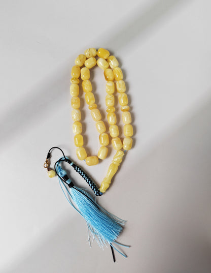 Bright Milk With Honey Inclusions Amber Rosary – 33 Barrel Beads | Unique Long Imam