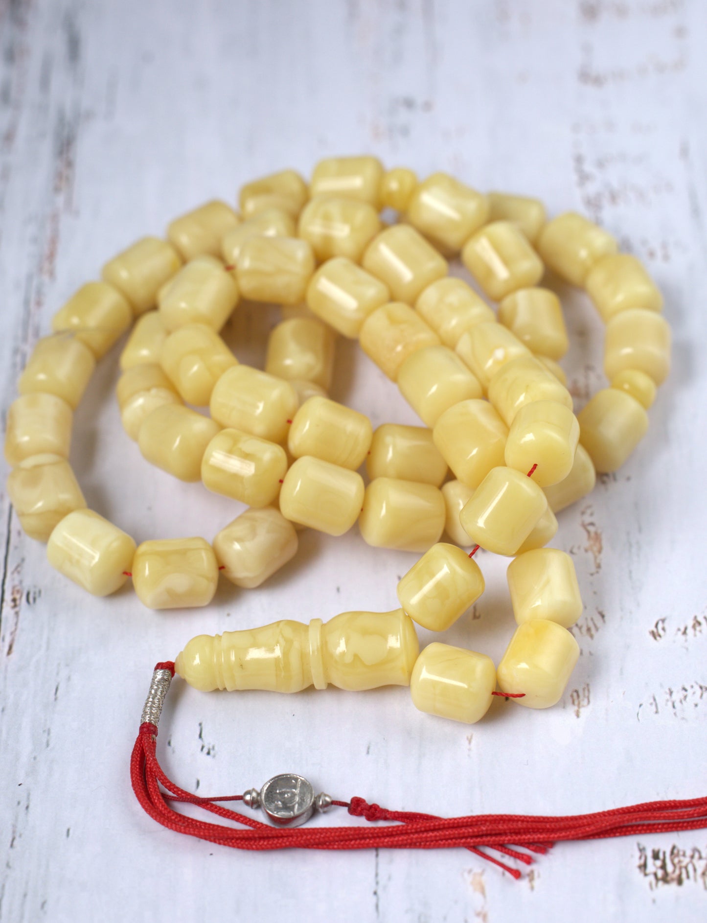 Royal White Baltic Amber Rosary | 59 Barrel Beads, 87g Collectible Piece