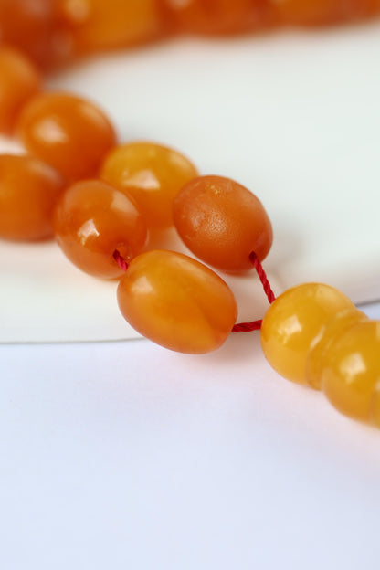 Rare Natural Old German Amber Misbah - 51 Olive Shape Beads