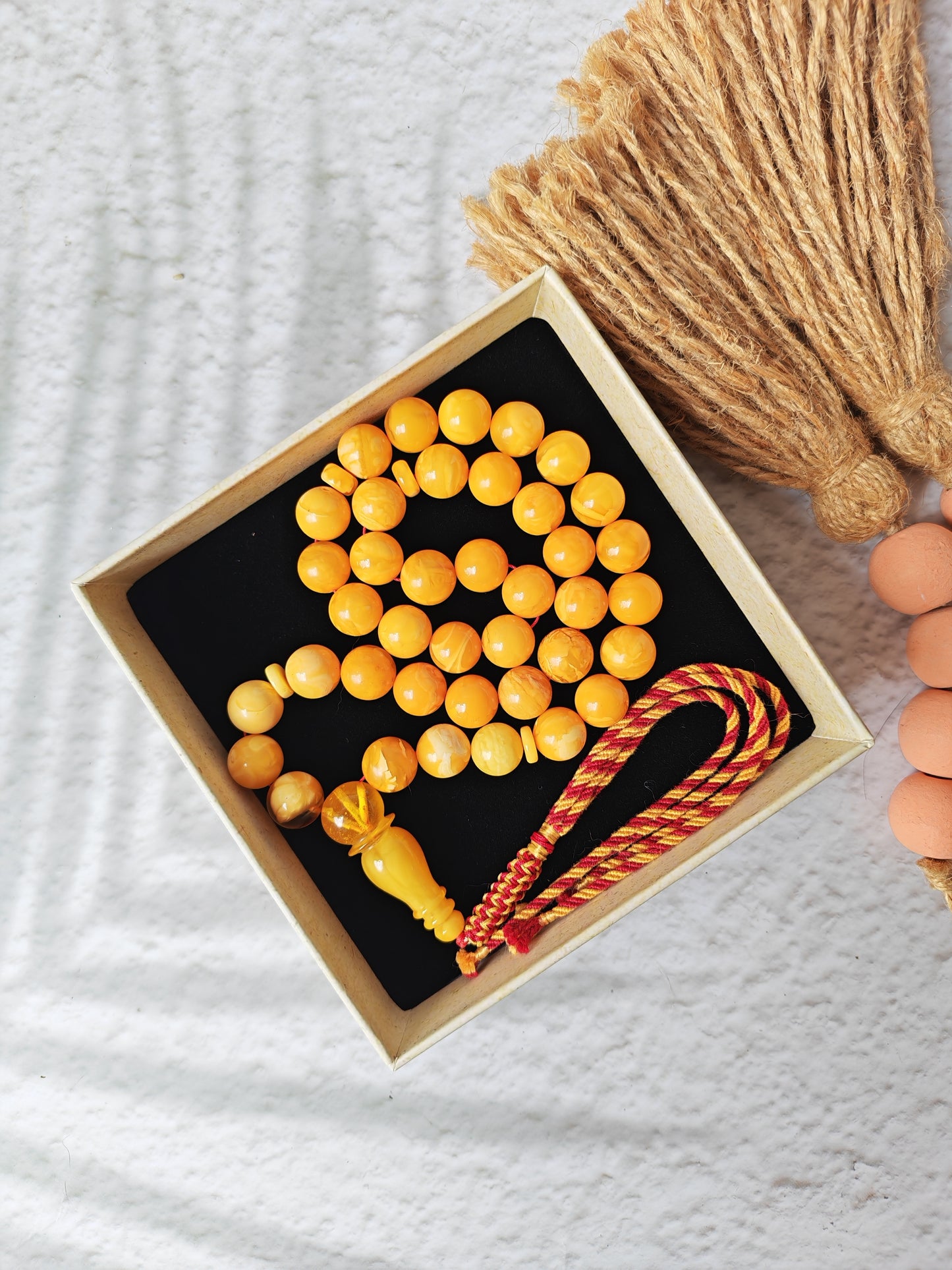 Antique Natural Aged White, Honey Marble Amber Rosary 39 Beads