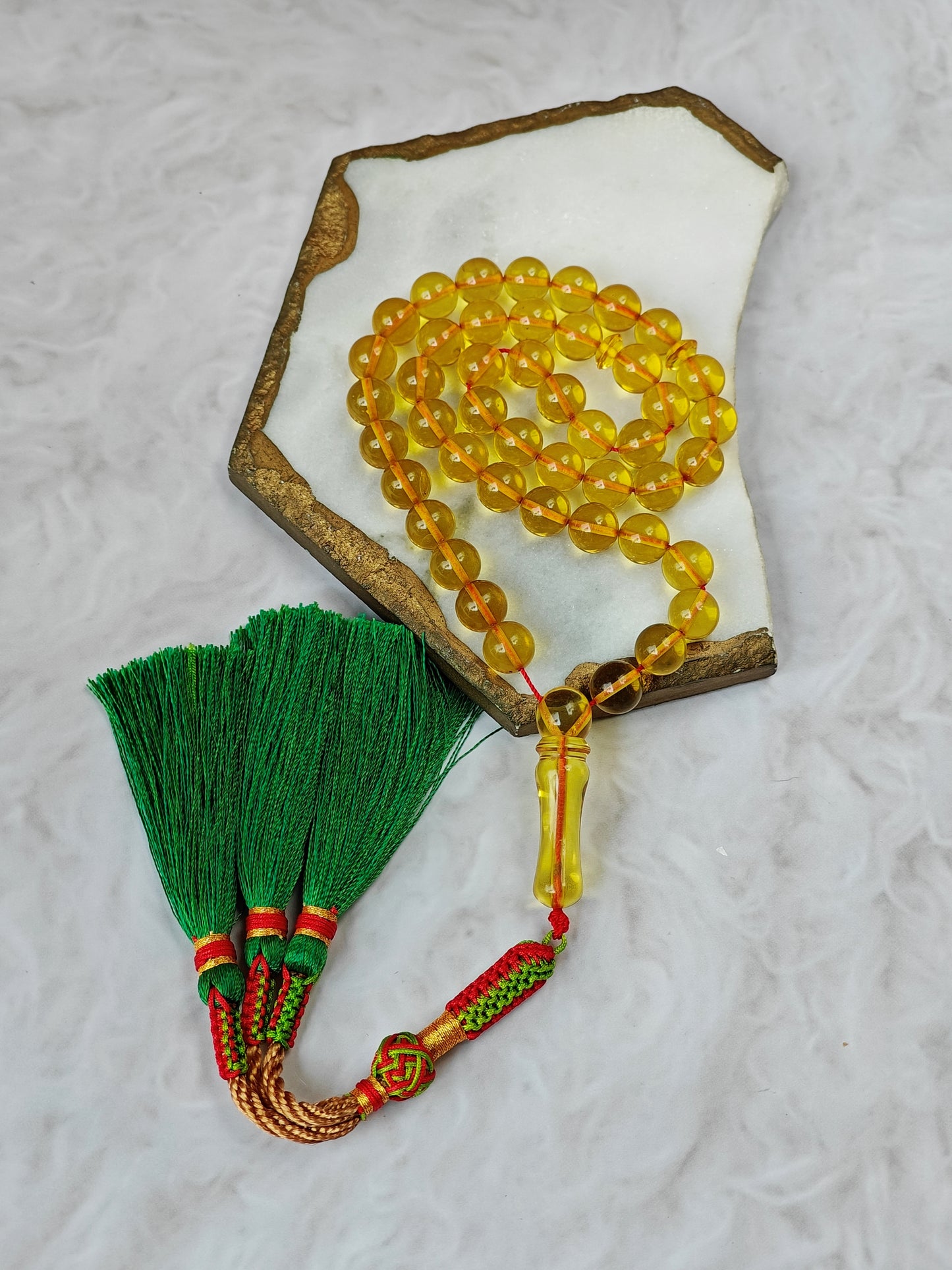 Natural Green Caribbean Amber Tasbih – 45 Beads