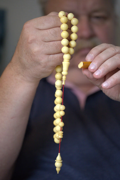 COLOR CHANGE UPDATE | Ivory Cream Bakelite Tasbih – 45 Beads, Rare Istanbul Shape