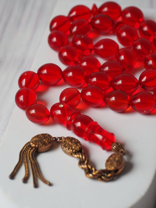 Red Olive Shaped Bakelite Rosary 33 Beads