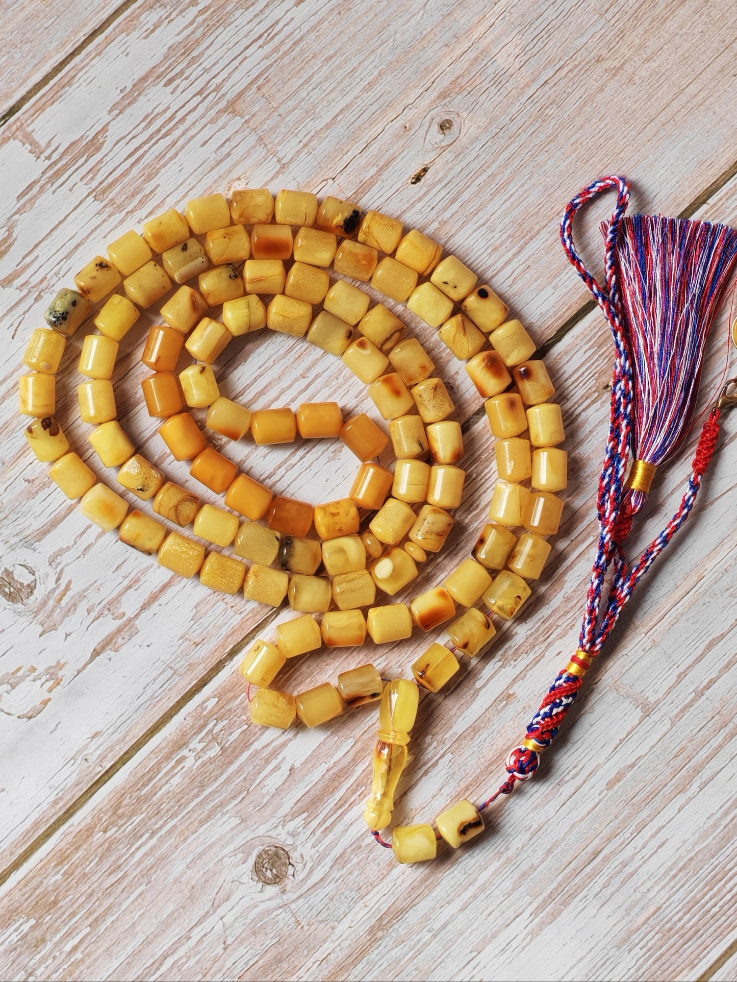 Raw Multicolor Amber Rosary – 99 Barrel Beads | Extra Long Daily-Use Piece