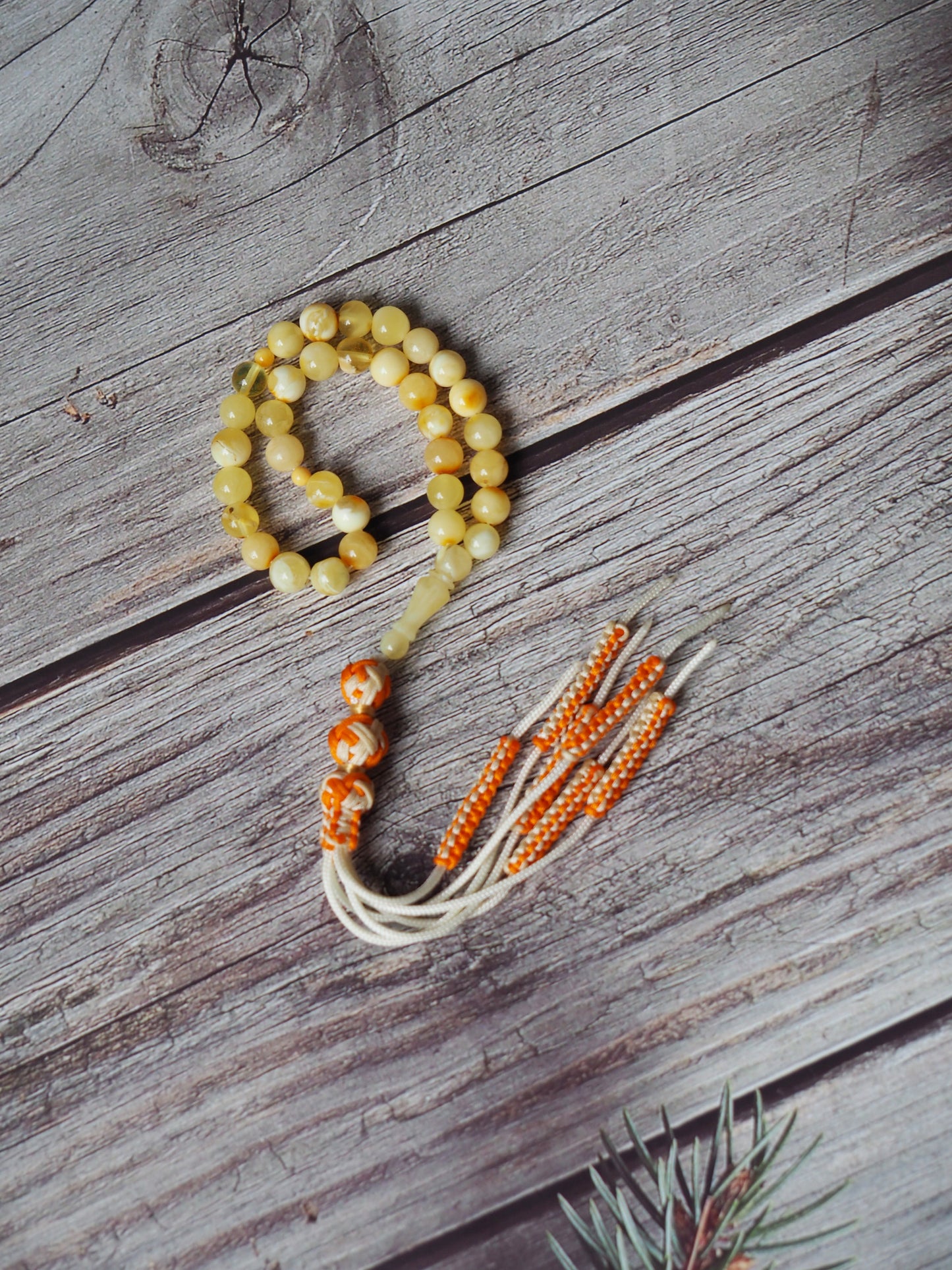 Micro Cloudy Milk Natural Baltic Amber Rosary Pocket Size 33 Beads