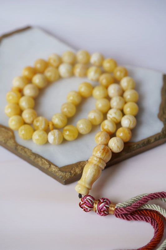 Butterscotch Marble Amber Rosary 45 beads with Certificate