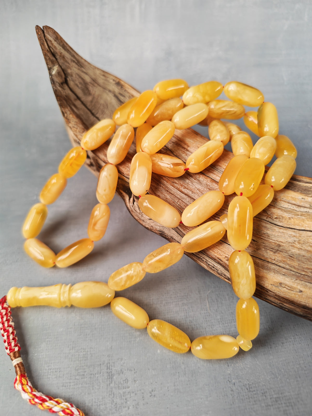 Milk & Honey Baltic Amber Rosary | 47 Capsule Beads | White Inclusions | 40.2g