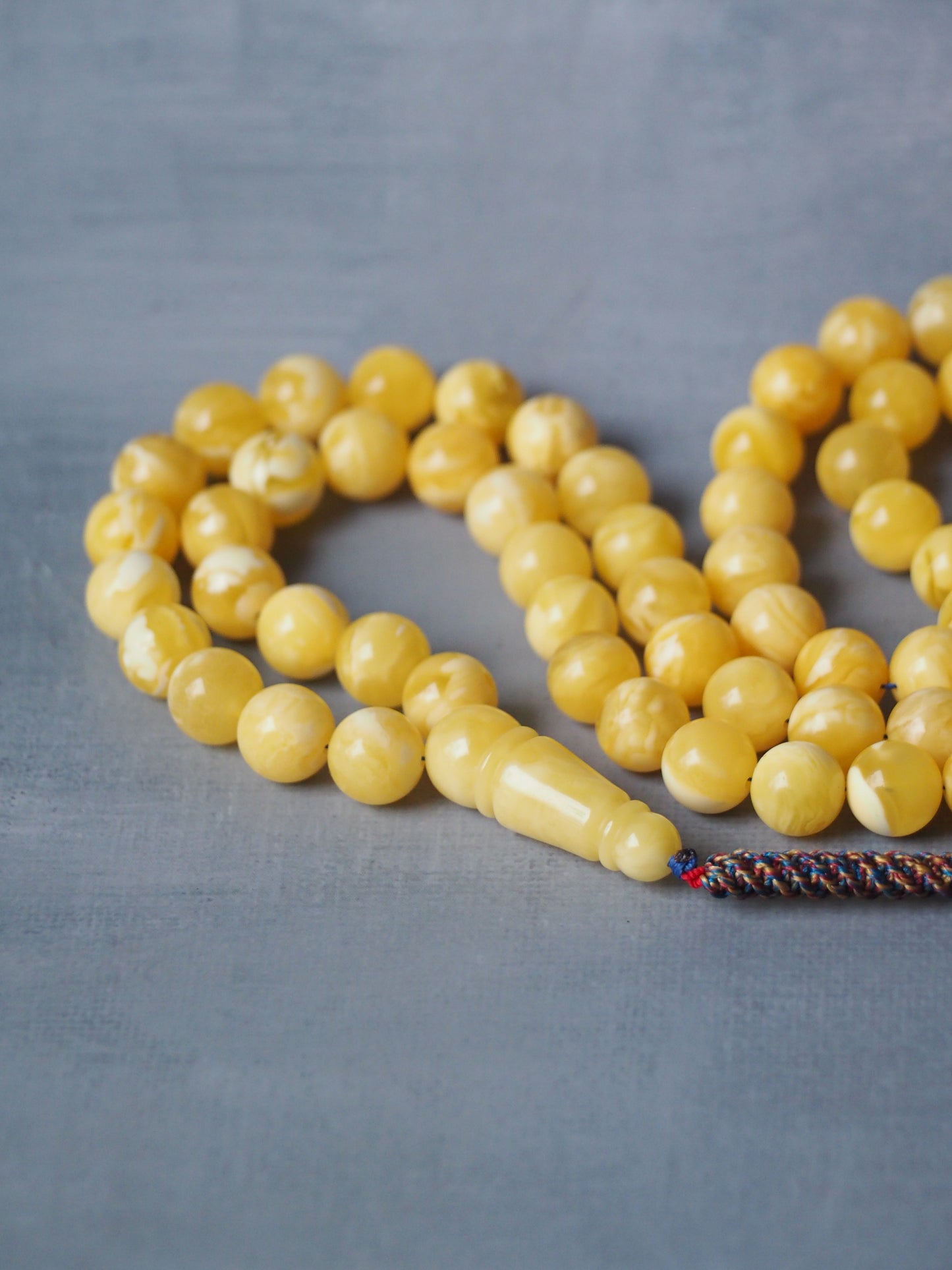 Newly Crafted Light Milk & Tiger Pattern Amber Tasbih – 66 Beads | 9.5 mm | with Horse Charm